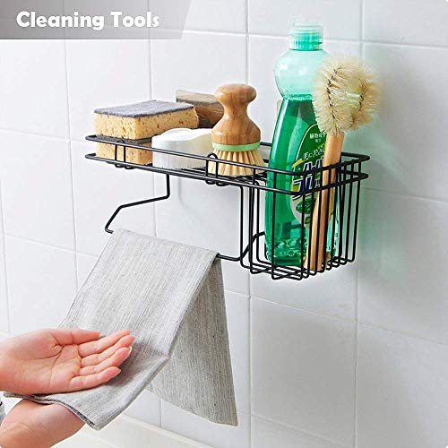 Zomoza Self Adhesive Wall Mounted Kitchen Storage Hanging Rack Basket with Tissue Holder and Kitchen Towel Holder Wardrobe Hanging Organizer Bathroom Storage Rack (Black) - Image 4