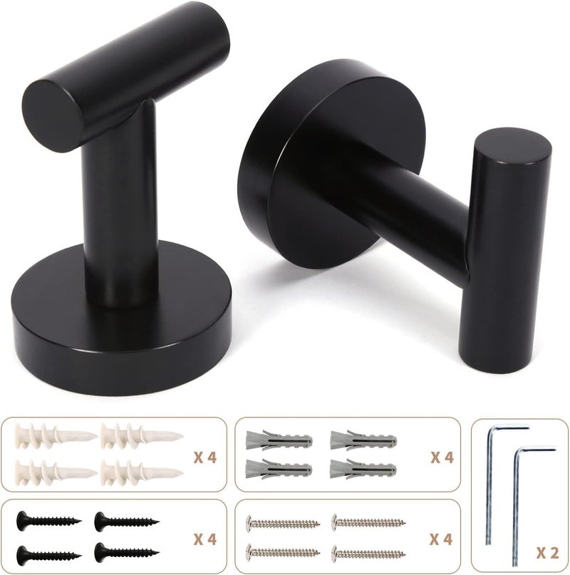 Matte Black Towel Hooks - Bathroom Towel Holder - Towel Hanger - Black Hooks Wall Mounted Bathrobe Door Hooks - Stainless Steel Bathroom Hooks (Pack of 2) - Image 2