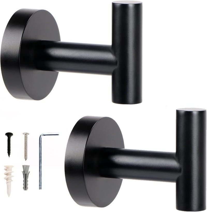 Matte Black Towel Hooks - Bathroom Towel Holder - Towel Hanger - Black Hooks Wall Mounted Bathrobe Door Hooks - Stainless Steel Bathroom Hooks (Pack of 2) - Image 1