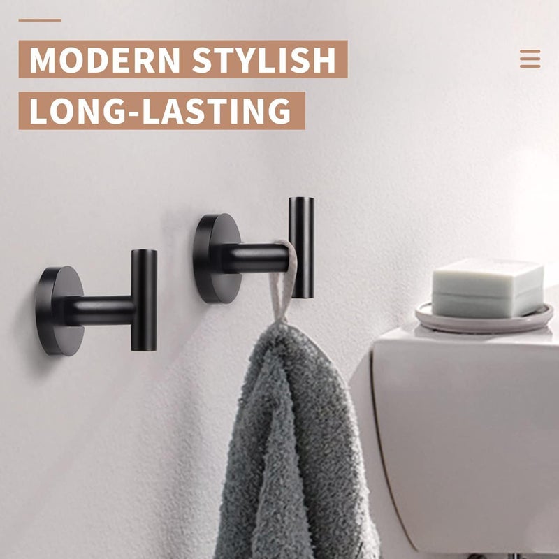 Matte Black Towel Hooks - Bathroom Towel Holder - Towel Hanger - Black Hooks Wall Mounted Bathrobe Door Hooks - Stainless Steel Bathroom Hooks (Pack of 2) - Image 4