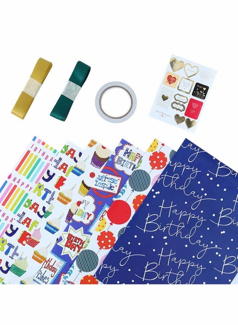 Excefore Gift Wrapping Paper, Birthday Wrapping Paper for Kids, Gift Wrap Set for Birthday, Bridal Baby Shower, Weddings, Graduations, Women, Men, Boy, Girl, All Occasion (Blue) - Image 1