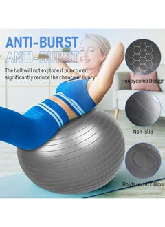 KIIUMI Yoga Ball With Air Pump，Exercise Ball with Quick Foot Pump,Anti Burst and Slip Stability Balance Yoga Ball Chair for Pilates Yoga Birthing Pregnancy Gym Workout Training and Physical Therapy, 65cm  - Image 2
