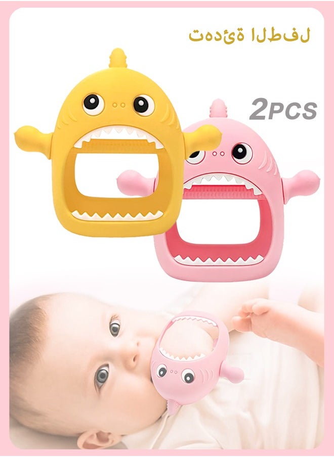 Sweet Life 2PCS Shark Silicone Baby Teether Toy for Babies 0-6 Month, Never Drop Baby Teething Toys for 6 to 12 Months, Infants Hand Teether Pacifiers, Baby Chew Toys for Sucking Needs - (Pink, Yellow)  - Image 1