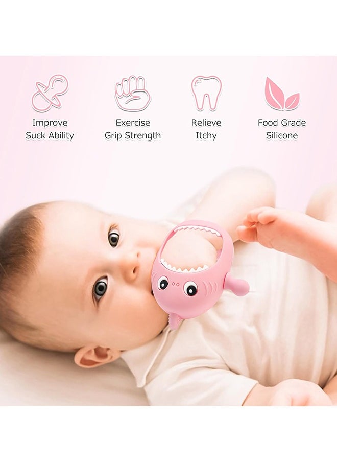 Sweet Life 2PCS Shark Silicone Baby Teether Toy for Babies 0-6 Month, Never Drop Baby Teething Toys for 6 to 12 Months, Infants Hand Teether Pacifiers, Baby Chew Toys for Sucking Needs - (Pink, Yellow)  - Image 3