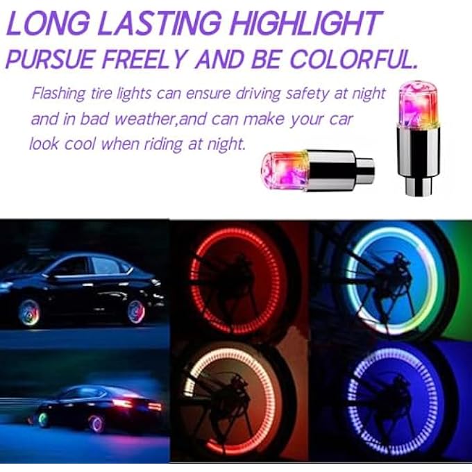 Duomama Led Car Wheel Tire Valve Caps Lights  Neon Spoke Flash Bulb For Bike Motorcycle  Waterproof Motion Sensors Lamp  Auto Accessories With 40 Batteries - Image 3