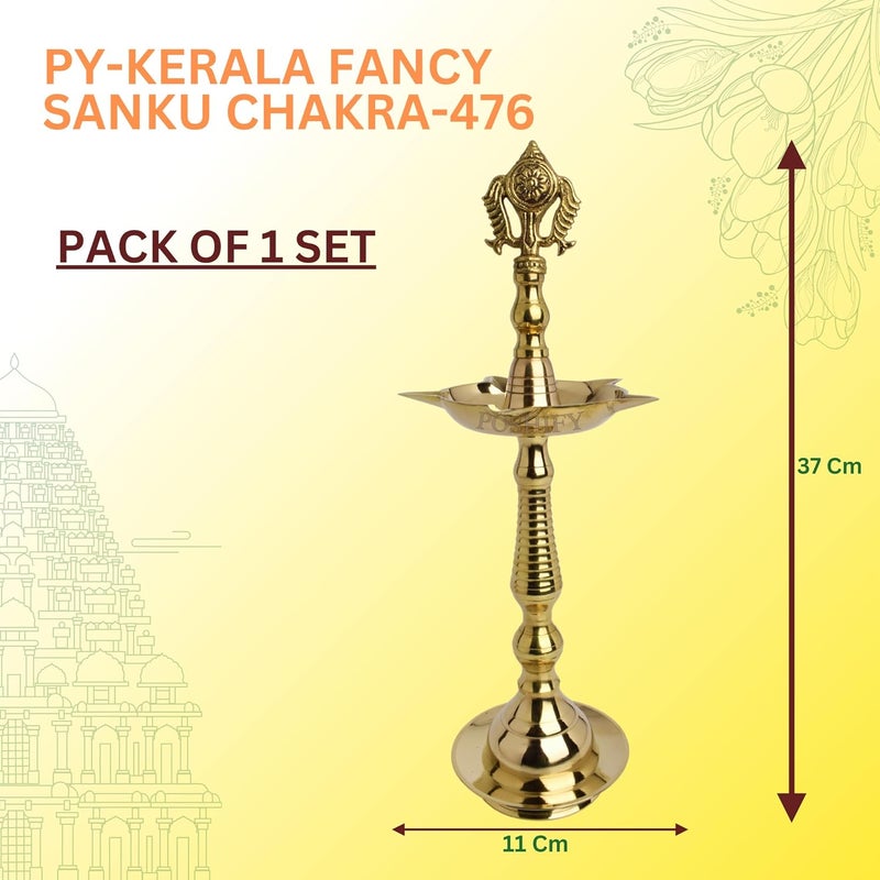 POSHIFY Kerala Fancy Deep Set - Exquisite Shank & Chakra Design, Traditional Kerala-Style Brass Diya Holder for Puja Rituals and Home Decor - Image 2