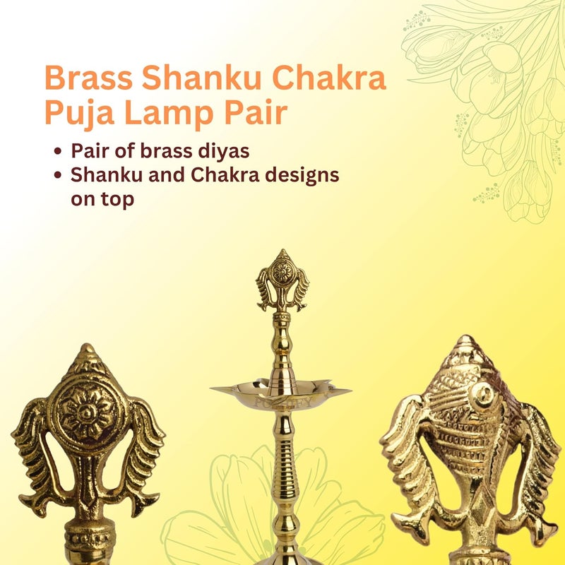 POSHIFY Kerala Fancy Deep Set - Exquisite Shank & Chakra Design, Traditional Kerala-Style Brass Diya Holder for Puja Rituals and Home Decor - Image 3