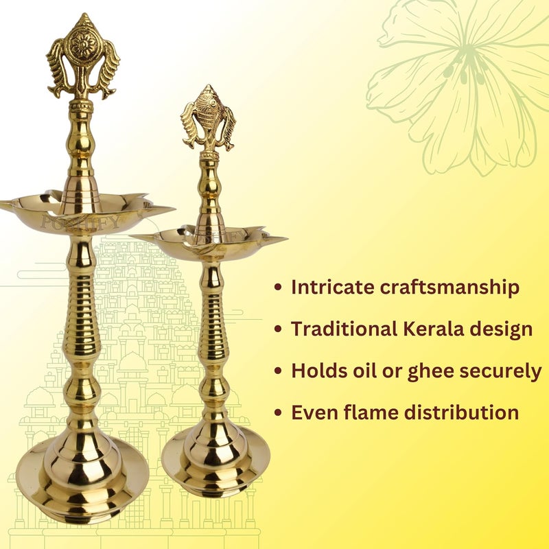 POSHIFY Kerala Fancy Deep Set - Exquisite Shank & Chakra Design, Traditional Kerala-Style Brass Diya Holder for Puja Rituals and Home Decor - Image 4