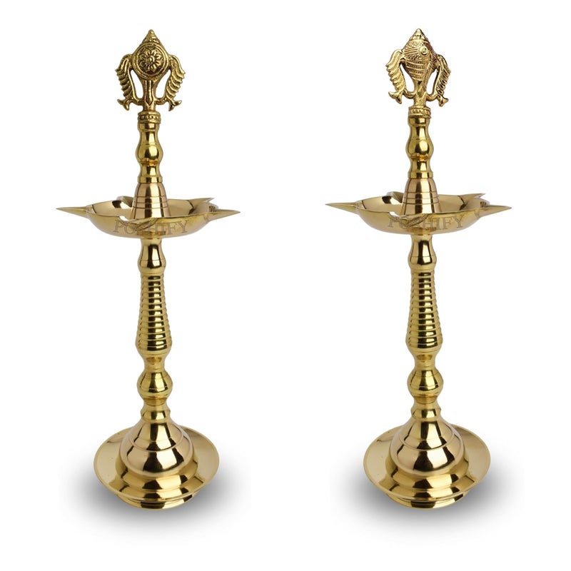 POSHIFY Kerala Fancy Deep Set - Exquisite Shank & Chakra Design, Traditional Kerala-Style Brass Diya Holder for Puja Rituals and Home Decor - Image 1