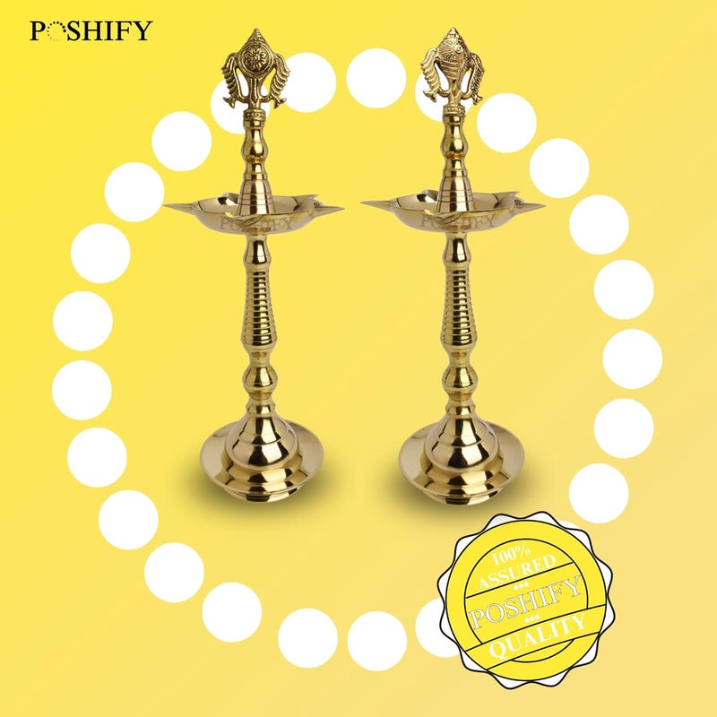 POSHIFY Kerala Fancy Deep Set - Exquisite Shank & Chakra Design, Traditional Kerala-Style Brass Diya Holder for Puja Rituals and Home Decor - Image 5
