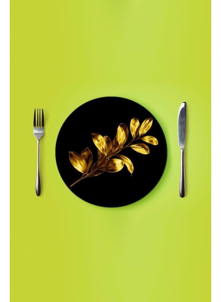Saban Plow Diameter 27 Black Single Wheat Patterned Glass Serving Plate Placemat  - Image 1