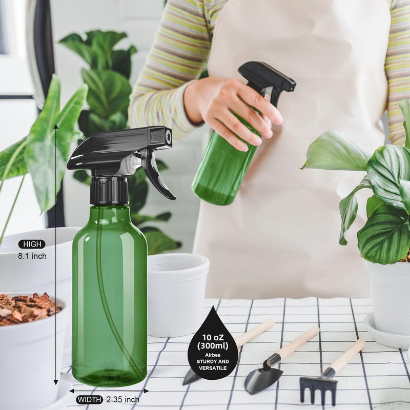 Airbee Spray Bottles 2-Pack, 10 Oz, Mist & Stream, Heavy Duty Spraying Empty Water Sprayer Bottle, BPA Free Plastic Refillable Containers for Cleaning Solutions, Plants, Hair, Essential Oils, Clear & Green - Image 3