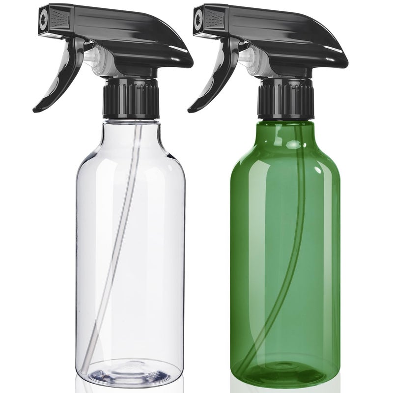 Airbee Spray Bottles 2-Pack, 10 Oz, Mist & Stream, Heavy Duty Spraying Empty Water Sprayer Bottle, BPA Free Plastic Refillable Containers for Cleaning Solutions, Plants, Hair, Essential Oils, Clear & Green - Image 1