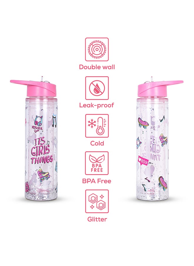 Eazy Kids Tritan Double Wall Glitter 550Ml Water Bottle - It'S Girls Things Pink  - Image 5
