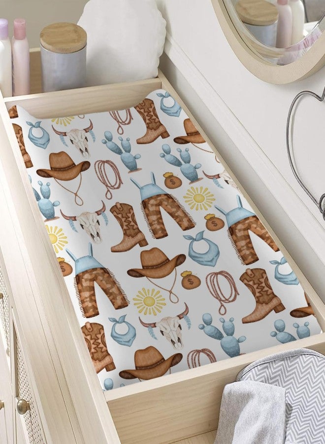 KASTLEE Baby Western Cowgirl Cowboy Changing Pad Covers for Boy Girl 32''x16'' Desert Cowboy Hat Boot Sun Cactus Fitted Diaper Changing Table Pad Sheets Soft Breathable Baby Change Table Mat - Image 3