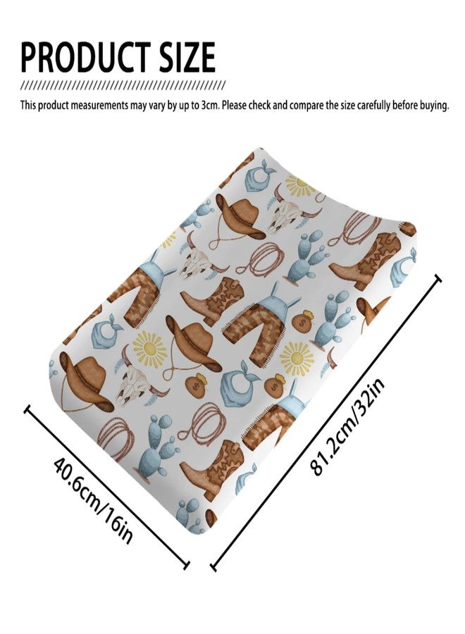 KASTLEE Baby Western Cowgirl Cowboy Changing Pad Covers for Boy Girl 32''x16'' Desert Cowboy Hat Boot Sun Cactus Fitted Diaper Changing Table Pad Sheets Soft Breathable Baby Change Table Mat - Image 2