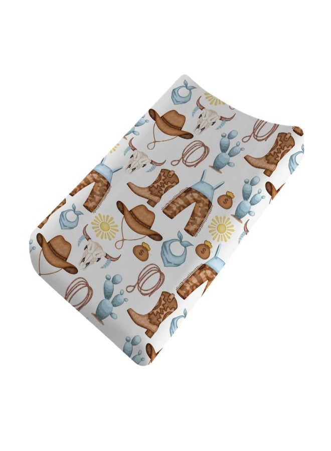 KASTLEE Baby Western Cowgirl Cowboy Changing Pad Covers for Boy Girl 32''x16'' Desert Cowboy Hat Boot Sun Cactus Fitted Diaper Changing Table Pad Sheets Soft Breathable Baby Change Table Mat - Image 1