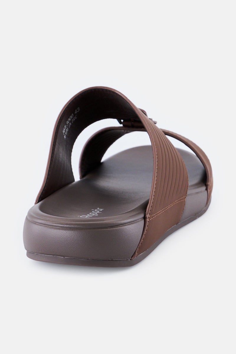 Algspar Men Slip On Arabic Sandals, Dark Brown - Image 3
