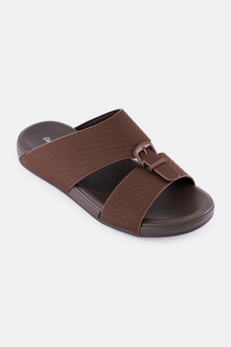 Algspar Men Slip On Arabic Sandals, Dark Brown - Image 1