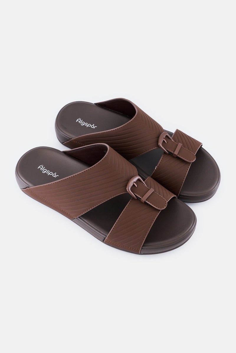 Algspar Men Slip On Arabic Sandals, Dark Brown - Image 2