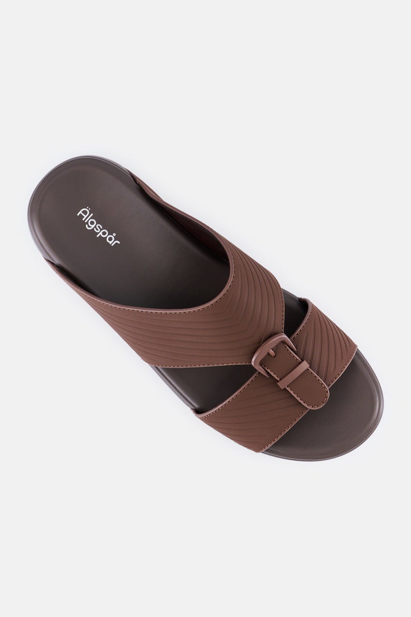 Algspar Men Slip On Arabic Sandals, Dark Brown - Image 4