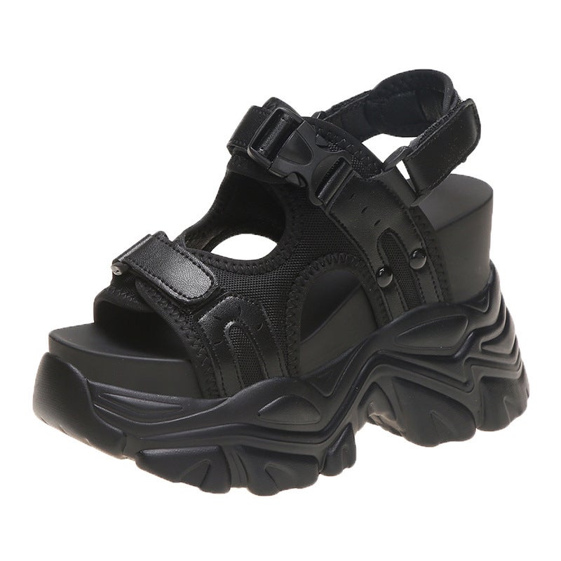 2023 Summer Magic Tape Sporty Sandals for Petite Women Black