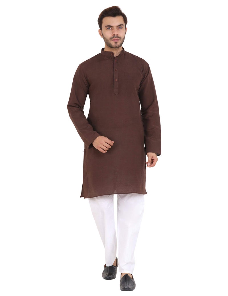 LATEST CHIKAN Men's Cotton Blend Regular Kurta, Pajama & Jacket Set (Dark Brown) - Image 2