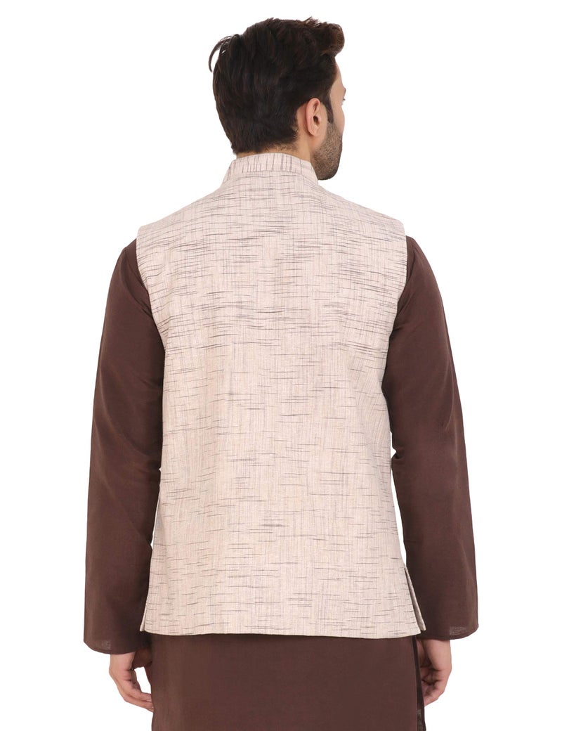 LATEST CHIKAN Men's Cotton Blend Regular Kurta, Pajama & Jacket Set (Dark Brown) - Image 5