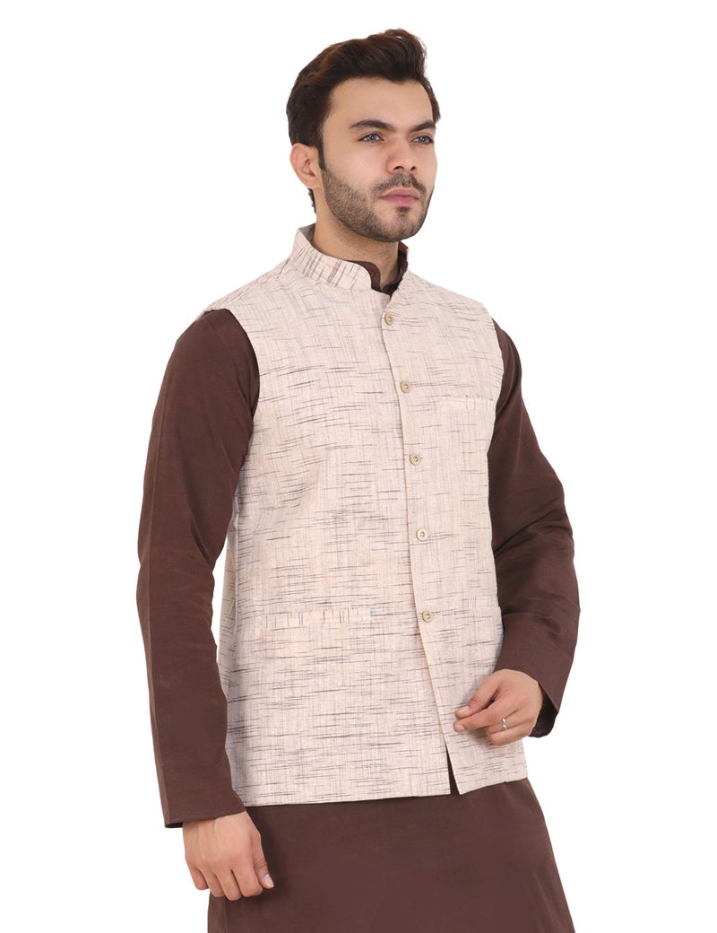 LATEST CHIKAN Men's Cotton Blend Regular Kurta, Pajama & Jacket Set (Dark Brown) - Image 3