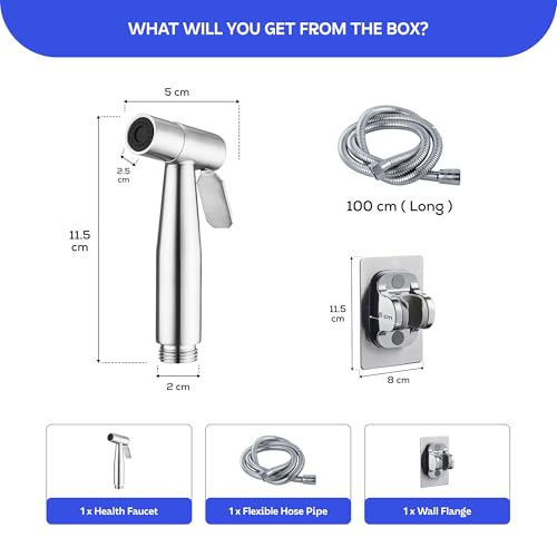 MIORAH MIORAH SS 304 Gun with Pipe Set | Jet Spray Pipe for Toilet & Hand Shower for Bathroom | Durable Faucet with Stainless Steel Construction - Image 2