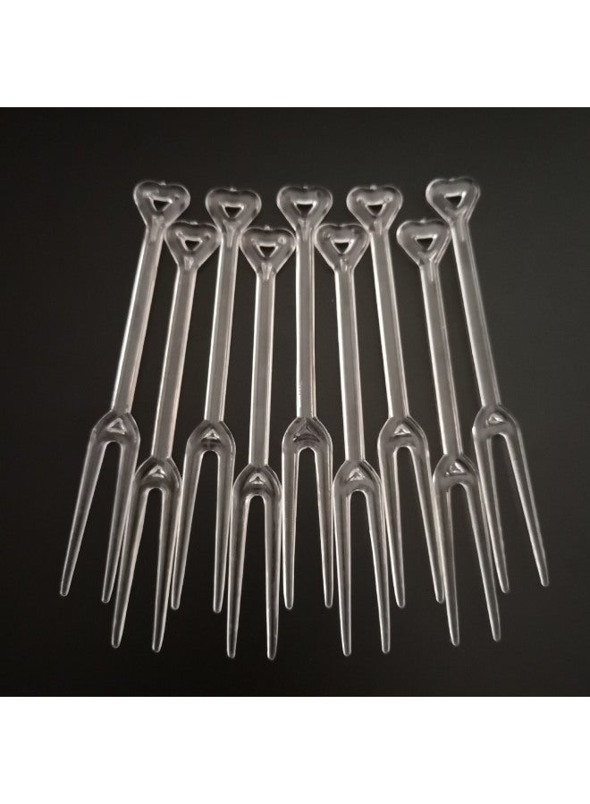 Transparent Plastic Heart-Shaped Fork Disposable Fruit Fork Two Teeth Small Fork Heart Shaped Cutlery For Special Occasions-Specifications:Love Fork In Bulk - Image 1