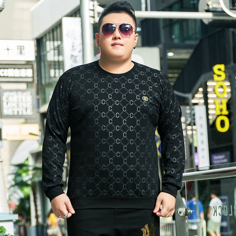 New Extra Large Size Boys Crew Neck All-match Sweatshirt Fat Guy Fatty Long-sleeved T-shirt Top Extra Large 195 Black