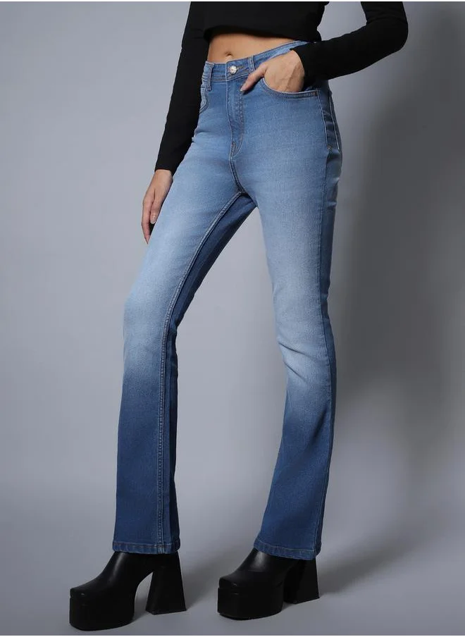 هاي ستار High Rise Faded Bootcut Jeans