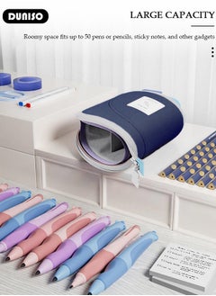DUNISO Large Capacity Portable Standing Pen Telescopic Holder,Blue Simple Multifunctional Upright Pencil Case with Durable Zipper,Switch Between Pen Pouch and Pen Holder for Kids,Color Matching Design Suitable for School College Office Gift  - Image 3