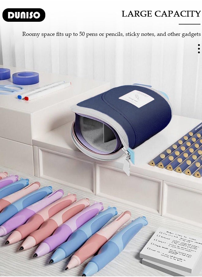 DUNISO Large Capacity Portable Standing Pen Telescopic Holder,Blue Simple Multifunctional Upright Pencil Case with Durable Zipper,Switch Between Pen Pouch and Pen Holder for Kids,Color Matching Design Suitable for School College Office Gift  - Image 3
