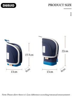DUNISO Large Capacity Portable Standing Pen Telescopic Holder,Blue Simple Multifunctional Upright Pencil Case with Durable Zipper,Switch Between Pen Pouch and Pen Holder for Kids,Color Matching Design Suitable for School College Office Gift  - Image 4