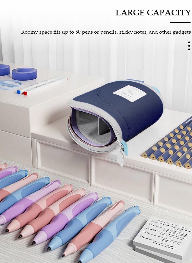DUNISO Large Capacity Portable Standing Pen Telescopic Holder,Blue Simple Multifunctional Upright Pencil Case with Durable Zipper,Switch Between Pen Pouch and Pen Holder for Kids,Color Matching Design Suitable for School College Office Gift - Image 3