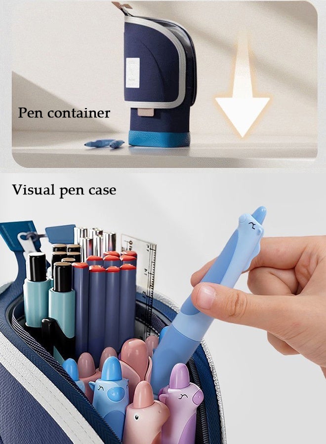 DUNISO Large Capacity Portable Standing Pen Telescopic Holder,Blue Simple Multifunctional Upright Pencil Case with Durable Zipper,Switch Between Pen Pouch and Pen Holder for Kids,Color Matching Design Suitable for School College Office Gift - Image 4