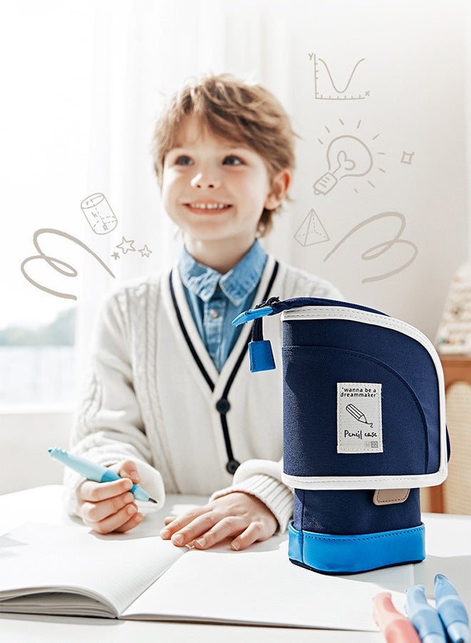 DUNISO Large Capacity Portable Standing Pen Telescopic Holder,Blue Simple Multifunctional Upright Pencil Case with Durable Zipper,Switch Between Pen Pouch and Pen Holder for Kids,Color Matching Design Suitable for School College Office Gift - Image 5