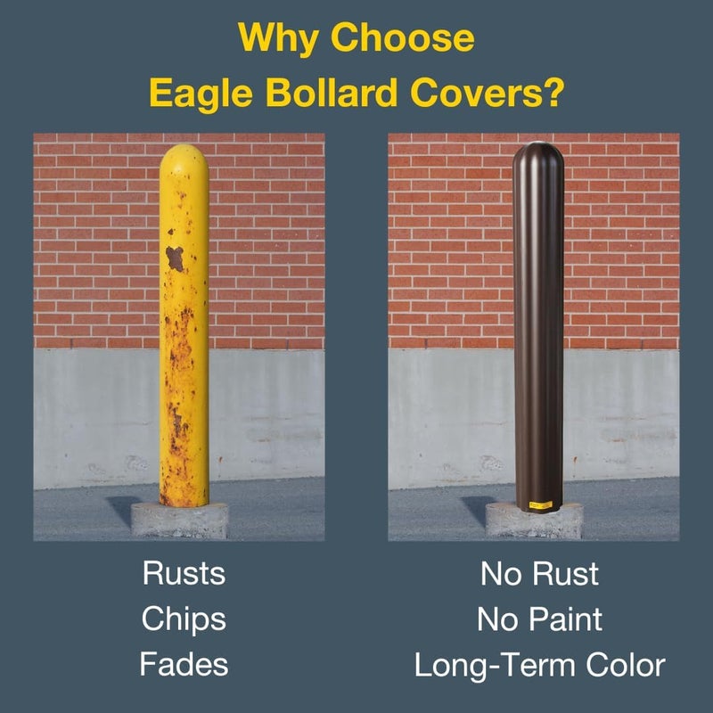 Eagle Bollard Covers for 8 Inch Poles - 56" Tall, Durable Fluted HDPE Plastic - Trimmable Brown Bollard Post Sleeve for Parking Lots, Warehouses, and Loading Docks, 1738BR - Image 2