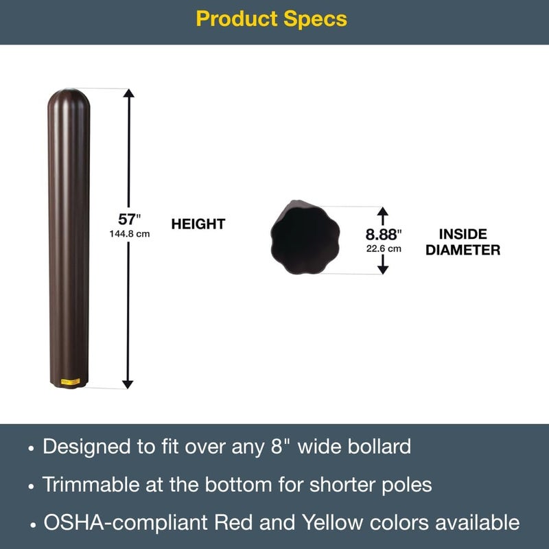 Eagle Bollard Covers for 8 Inch Poles - 56" Tall, Durable Fluted HDPE Plastic - Trimmable Brown Bollard Post Sleeve for Parking Lots, Warehouses, and Loading Docks, 1738BR - Image 1