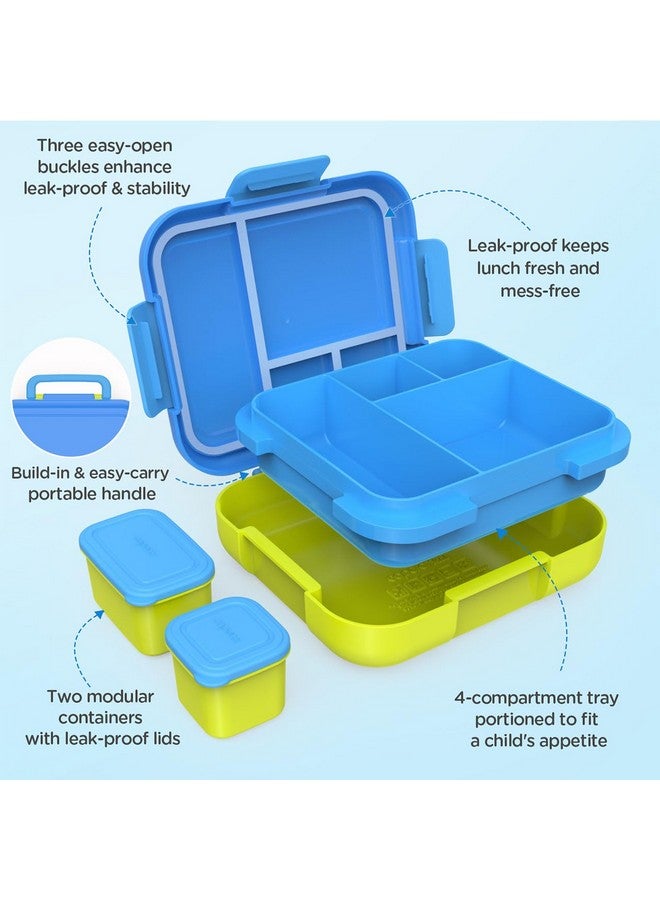 Caperci Caperci Bento Lunch Box for Kids - Large 4.8 Cups Lunch Container with 2 Modular Containers - 4 Compartments, Leak-Proof, Portable Handle, Microwave/Dishwasher Safe (Blue/Juicy Pear)  - Image 4