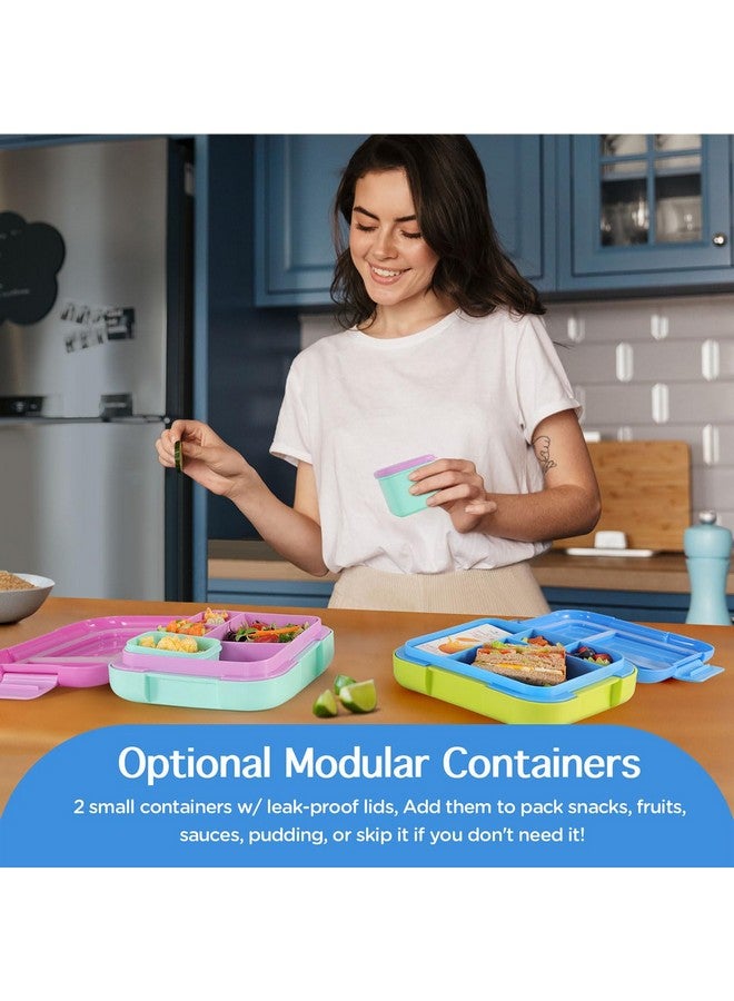 Caperci Caperci Bento Lunch Box for Kids - Large 4.8 Cups Lunch Container with 2 Modular Containers - 4 Compartments, Leak-Proof, Portable Handle, Microwave/Dishwasher Safe (Blue/Juicy Pear)  - Image 2