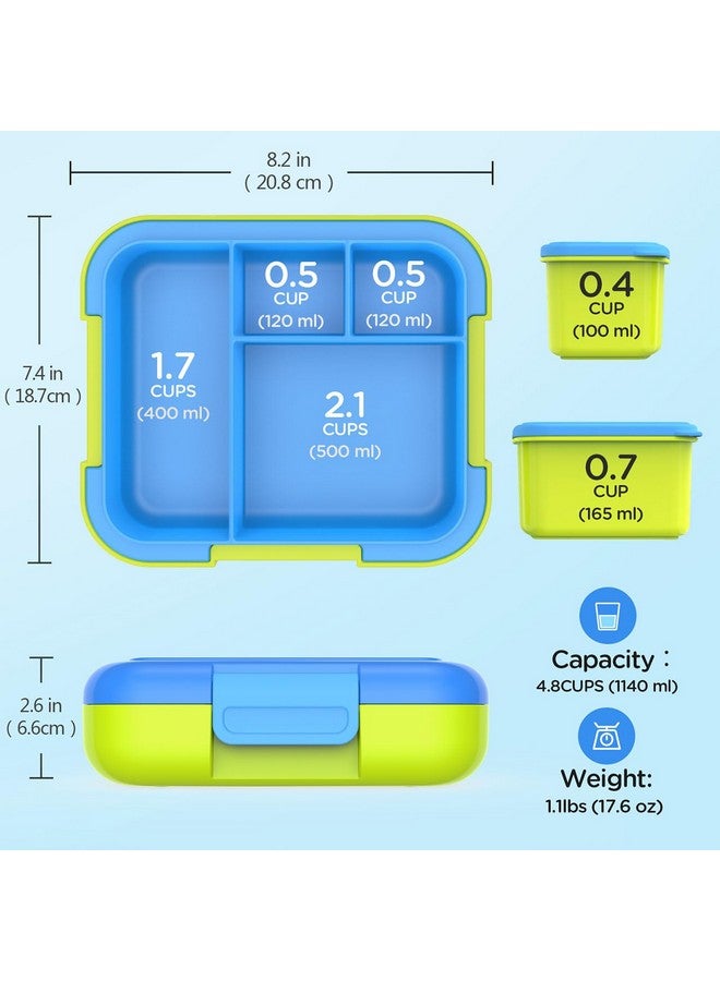 Caperci Caperci Bento Lunch Box for Kids - Large 4.8 Cups Lunch Container with 2 Modular Containers - 4 Compartments, Leak-Proof, Portable Handle, Microwave/Dishwasher Safe (Blue/Juicy Pear)  - Image 5