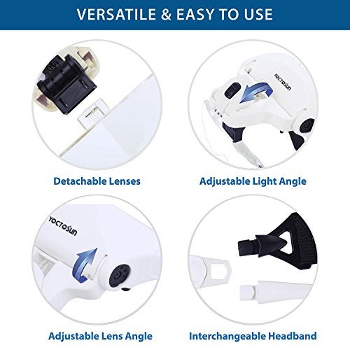 YOCTOSUN Head Mount Magnifier with 2 Led Professional Jeweler's Loupe Light Bracket and Headband are Interchangeable - Image 4