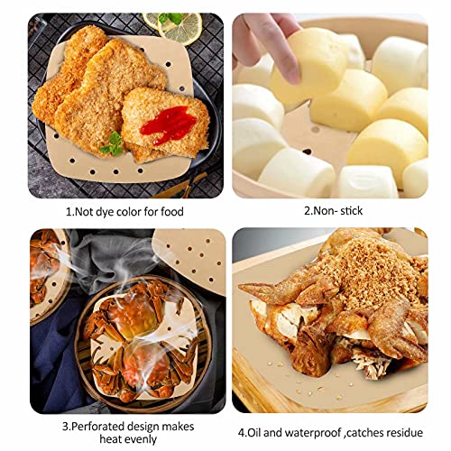 DNSSY Air Fryer Parchment Paper Liners: 200PCS 8.5 inch Square Perforated parchment paper for Air Fryer, Premium Bamboo Steamer Liner for Air Fryers Baking Cooking Oven - Image 5