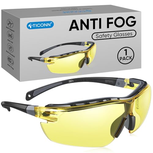 TICONN Anti-Fog Safety Glasses for Men and Women, ANSI Z87.1 Scratch Proof Eye Goggles with Adjustable Arms and UV Protection (Yellow, 1PK) - Image 1