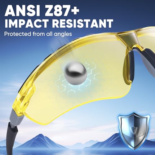 TICONN Anti-Fog Safety Glasses for Men and Women, ANSI Z87.1 Scratch Proof Eye Goggles with Adjustable Arms and UV Protection (Yellow, 1PK) - Image 2