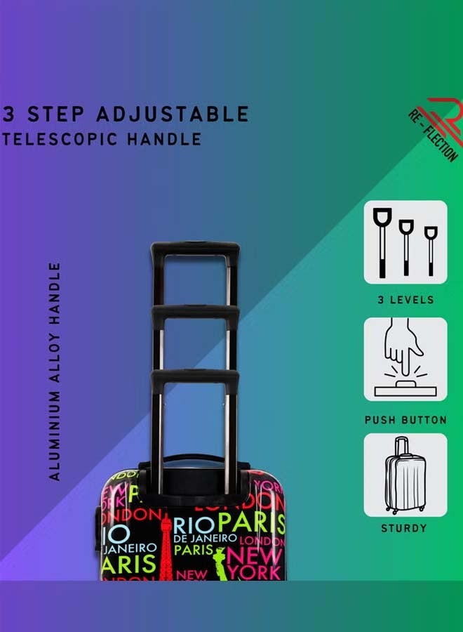 Reflection حقيبة انعكاس مقاس 24 بوصة من مادة ABS والبولي كربونات خفيفة الوزن من سلسلة طباعة أيقونية صلبة مع سعة تخزين 84 لتر و4 عجلات دوارة وقفل TSA متعدد الألوان - Image 4