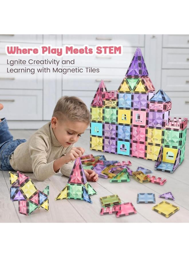 KIDSZONE Magnet Tiles Magnetic Building Blocks, Magnetic Tiles, Square Building Castle, Preschool Toys, STEM Stacking Construction Toys for Boys Girls (60 PCS) - Image 2